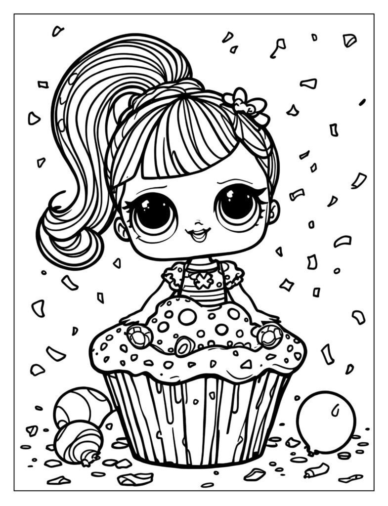 An LOL Surprise Doll on a throne or pedestal, wearing an elaborate and fashionable outfit, embodying a style queen.