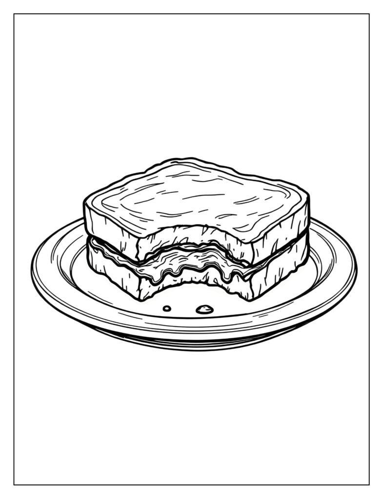 A small, remaining piece of a peanut butter and jelly sandwich.
