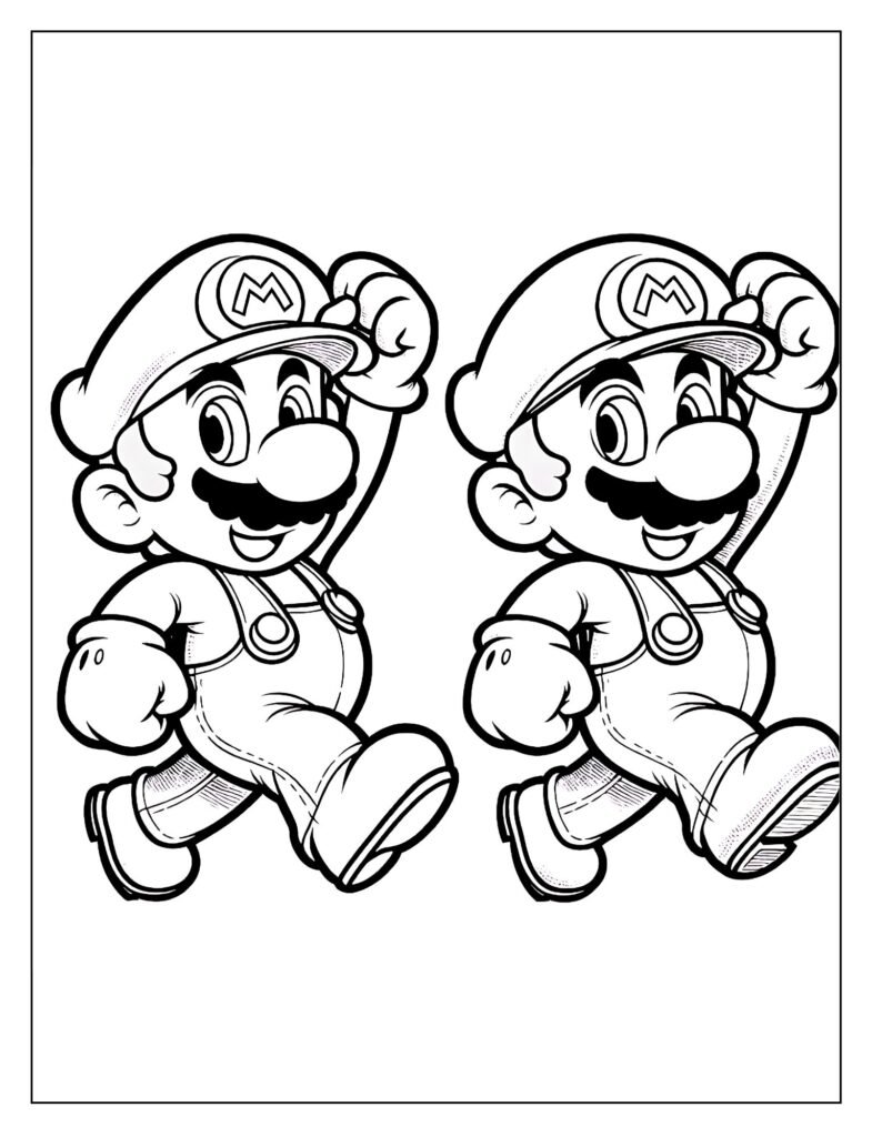 An outline page with Mario in a ready-to-go stance, accompanied by the text "Let's Go, Mario!", designed for coloring.
