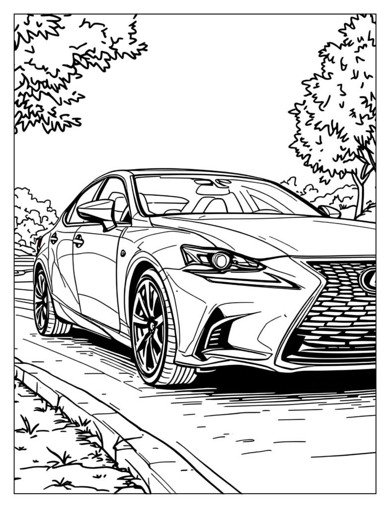Three-quarter view of the compact Lexus IS luxury sport sedan with sharp daytime running lights.