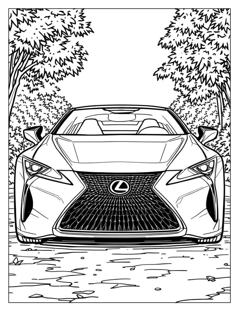 Detailed drawing of the sleek and aggressive Lexus LC 500 luxury coupe.
