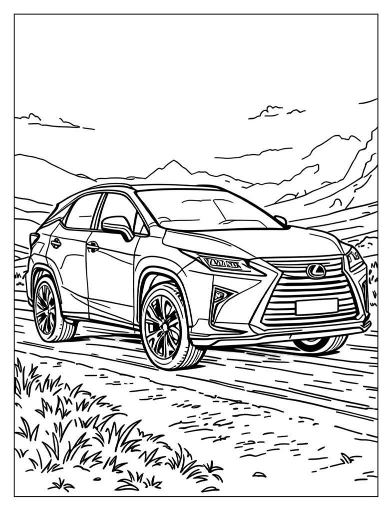 Drawing of the popular Lexus RX 350 luxury crossover SUV with a prominent spindle grille.