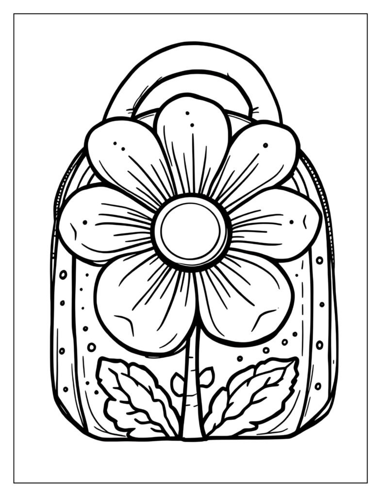 A big flower drawn on a lunch bag.