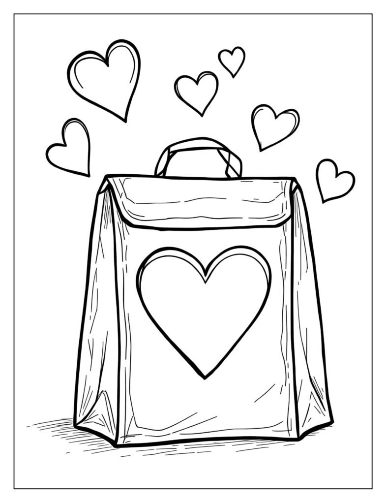 A lunch bag with a big heart on it.