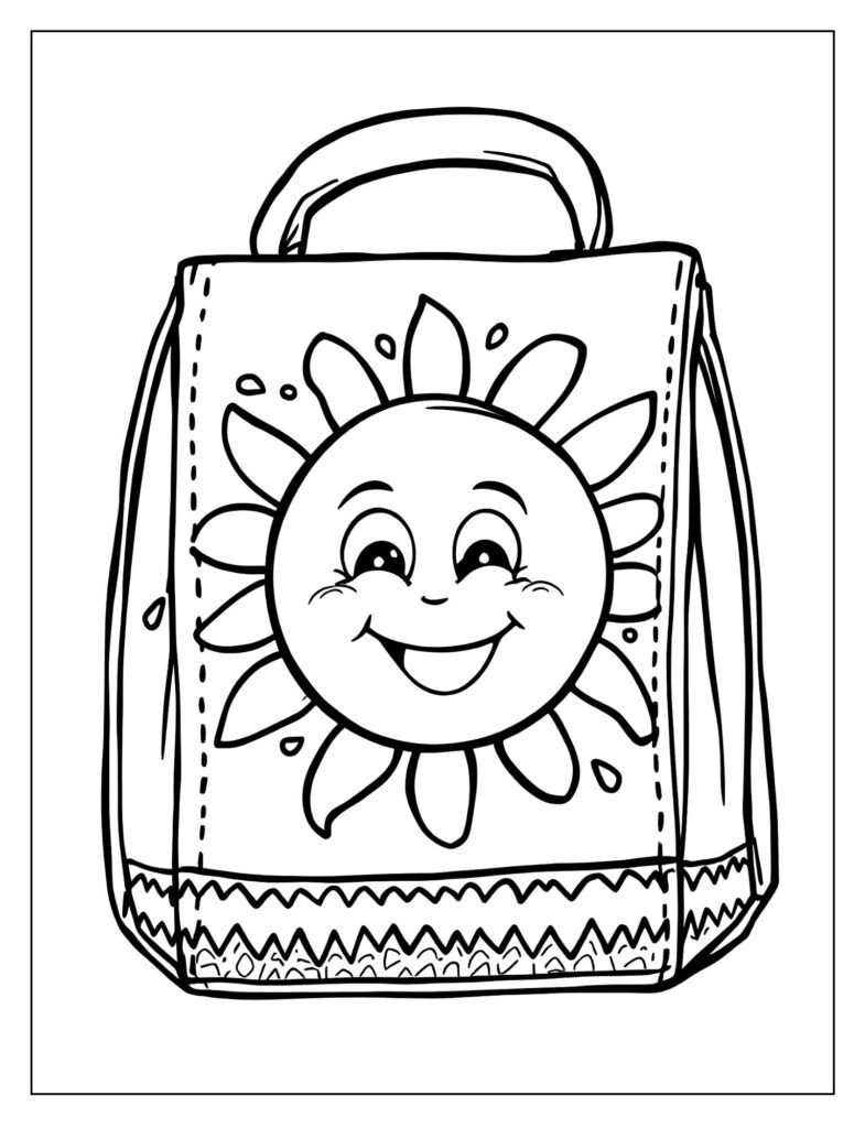 A smiling sun drawn on a lunch bag.