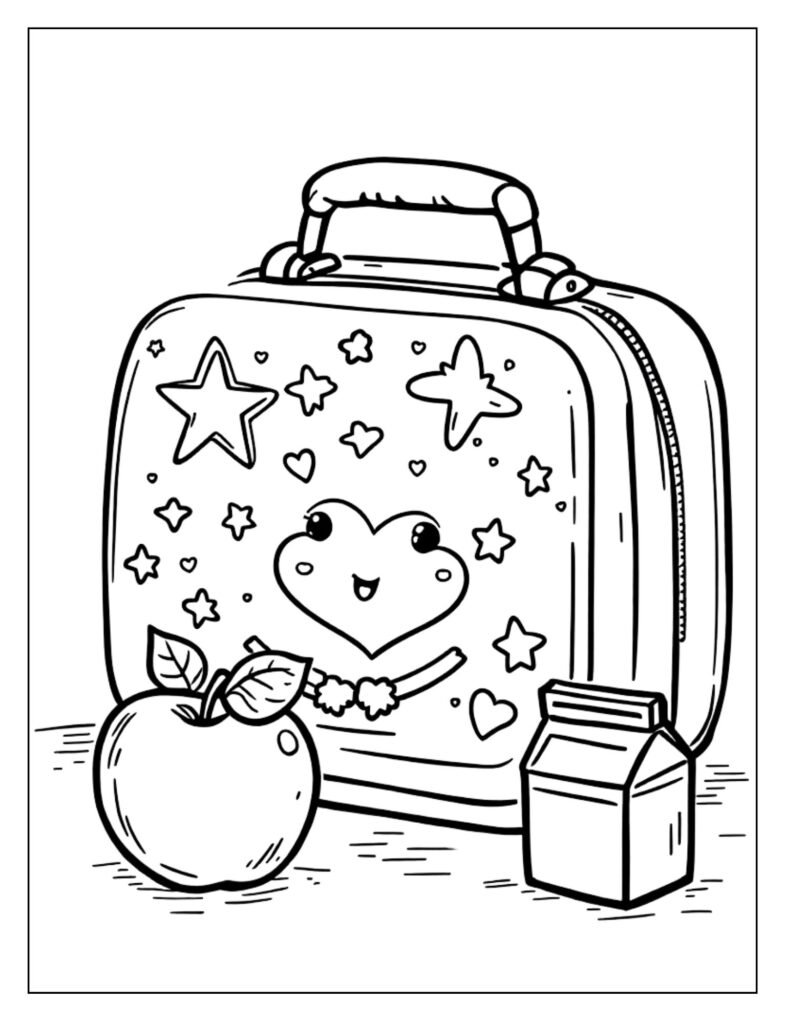 A line art drawing of a closed lunchbox, ready for coloring.