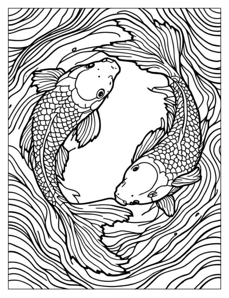 A majestic koi fish with a powerful pose and flowing fins.