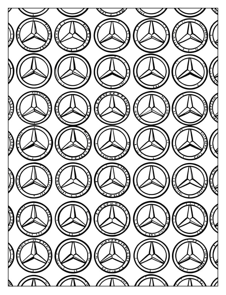 A page completely filled with a repeating, subtly layered pattern of the Mercedes-Benz three-pointed star logo.

