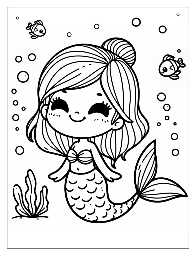 A mermaid collecting beautiful seashells on the ocean floor.