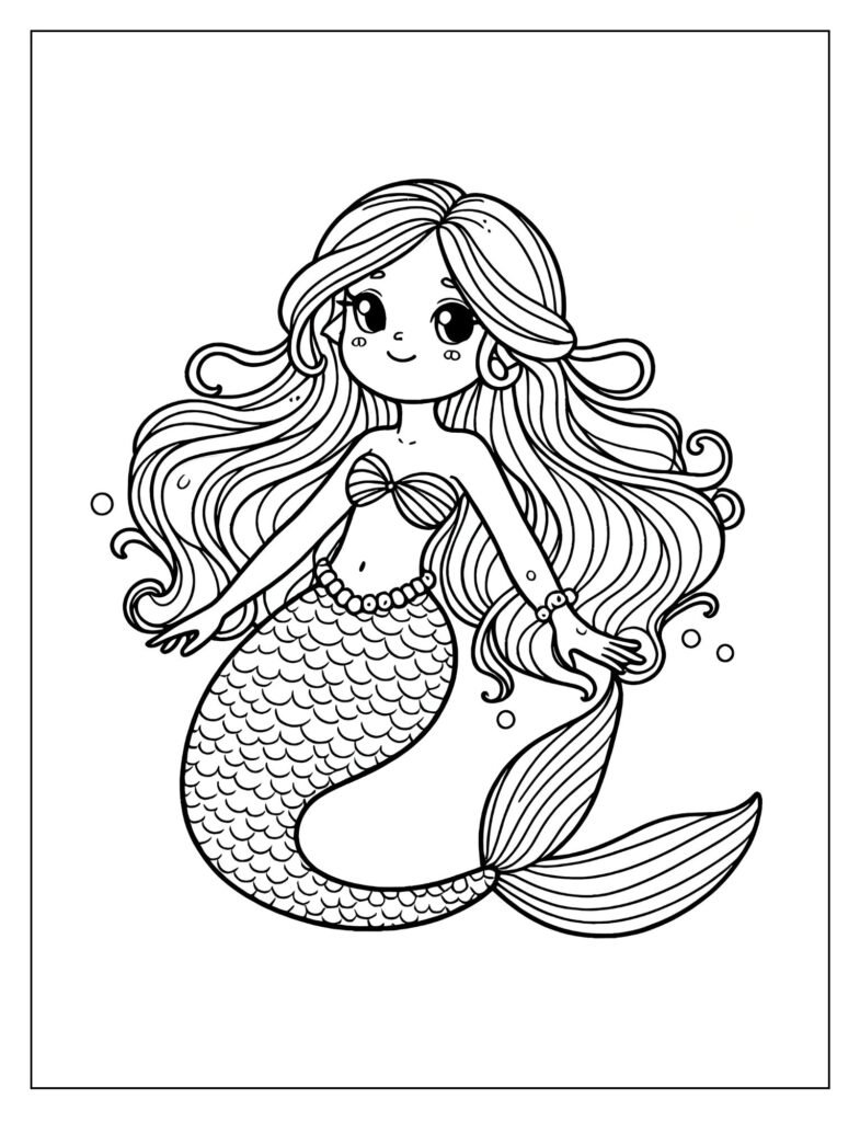 A mermaid singing underwater, perhaps surrounded by enchanted creatures or objects.