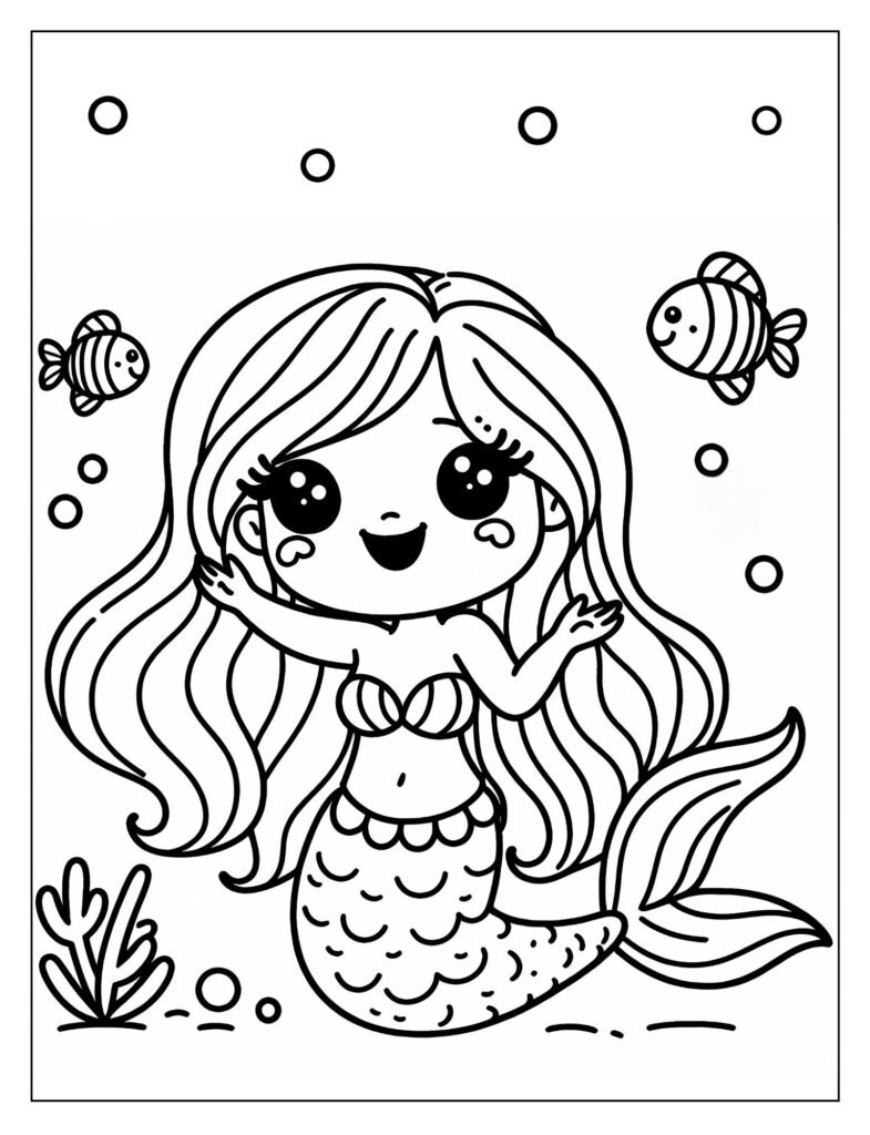 A mermaid swimming alongside a school of colorful fish, enjoying the underwater world.