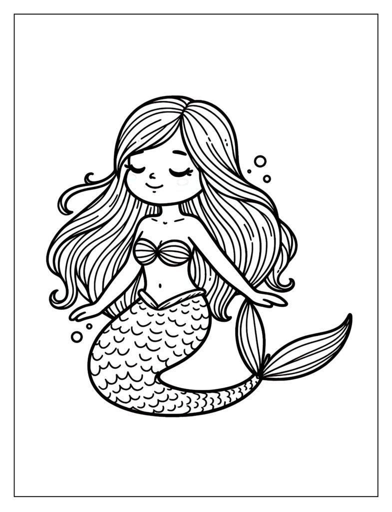 A mermaid with long, flowing hair that moves gracefully underwater.

