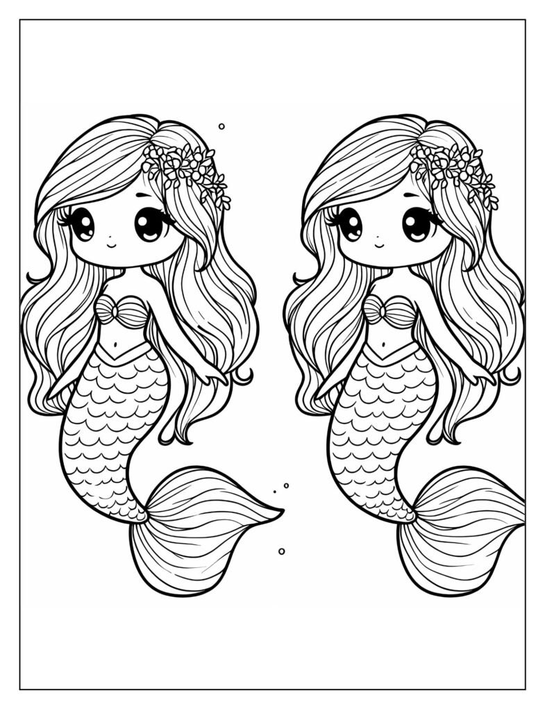 A group of mermaids swimming together in the deep blue ocean.