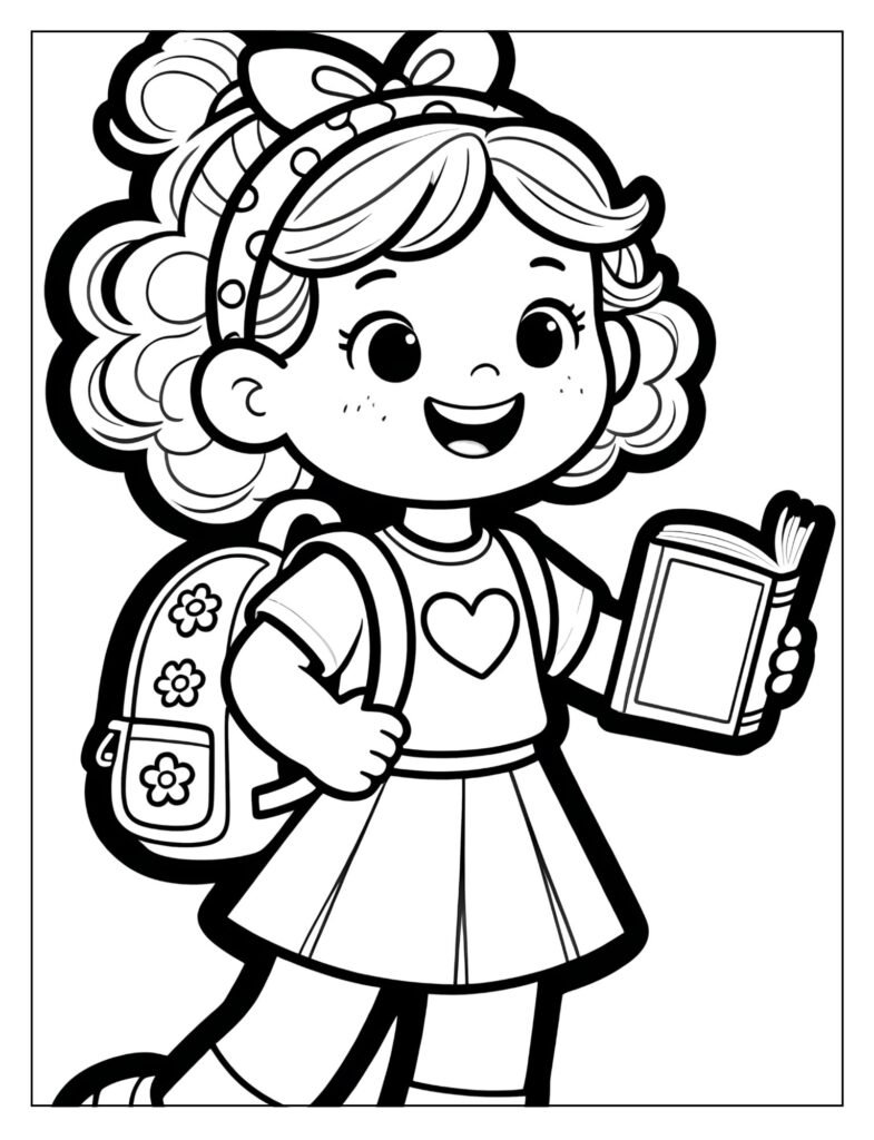 A modern doll with a backpack and a book.