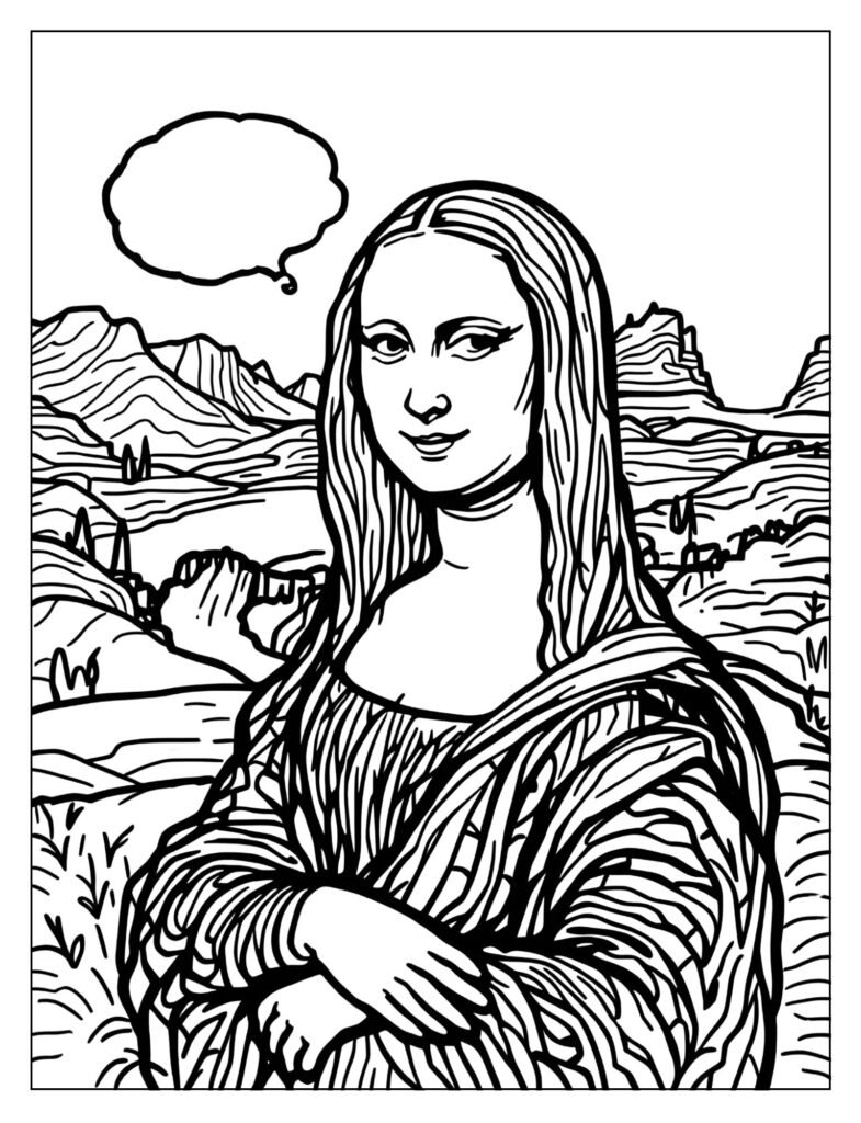 The Mona Lisa with a blank speech bubble above her head for a secret message.
