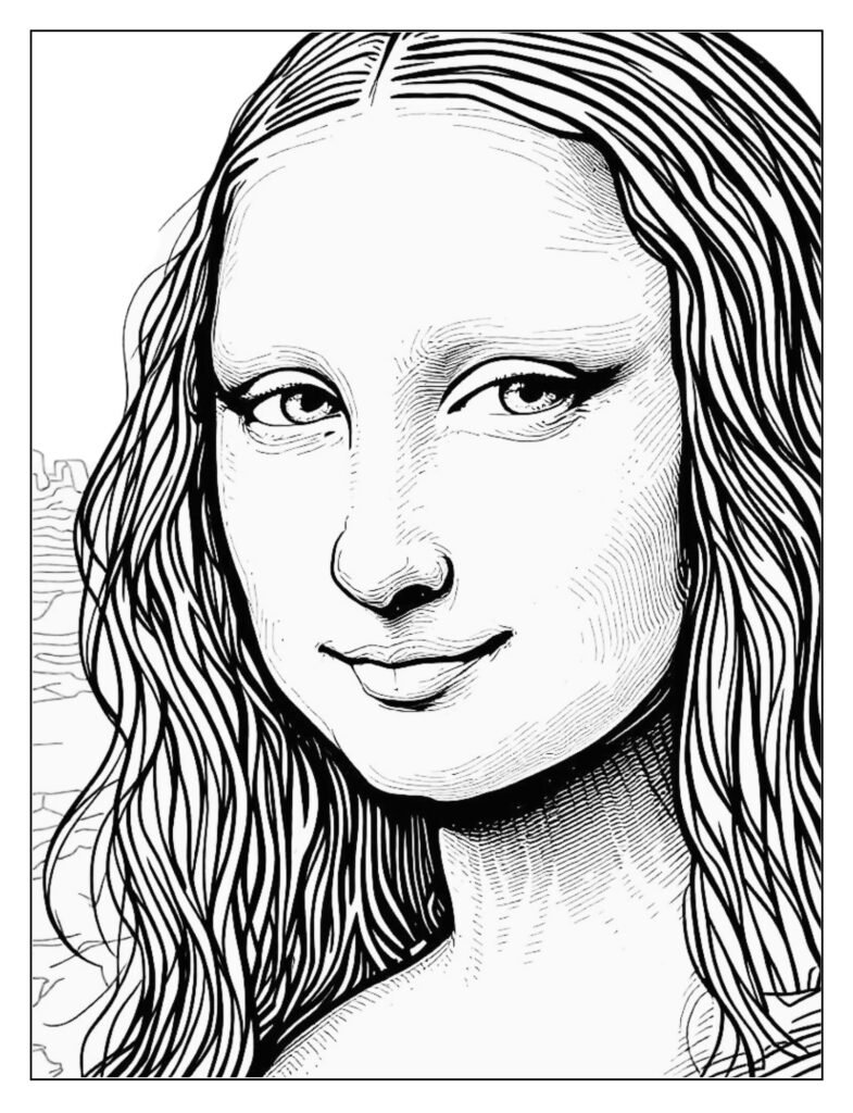 A very close-up drawing of Mona Lisa's face, emphasizing her eyes and enigmatic smile.