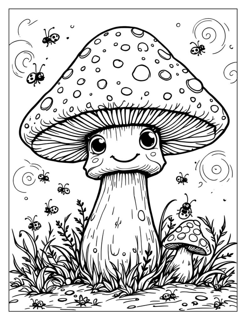 A big mushroom with a happy, smiling face.

