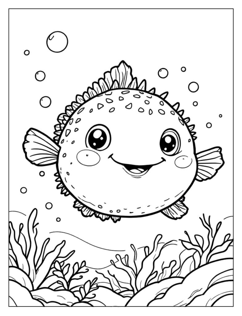 Relaxed normal puffer fish coloring sheet