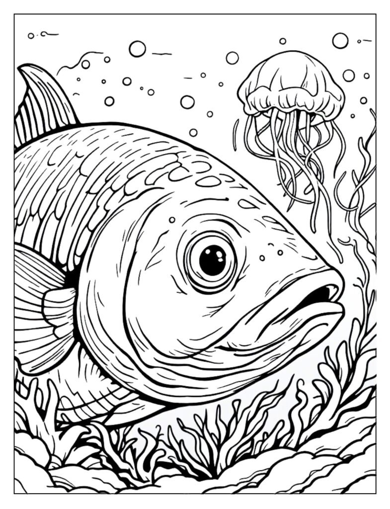 Majestic line art emphasizing the size and power of the Tuna, highlighting its status as an Ocean Giant.