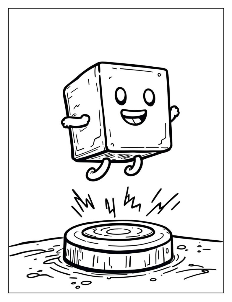 The player cube drawn just touching a small, bouncy, circular orb, with simple lines suggesting an immediate upward bounce.