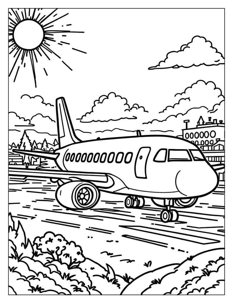 Passenger plane with windows and a door coloring page