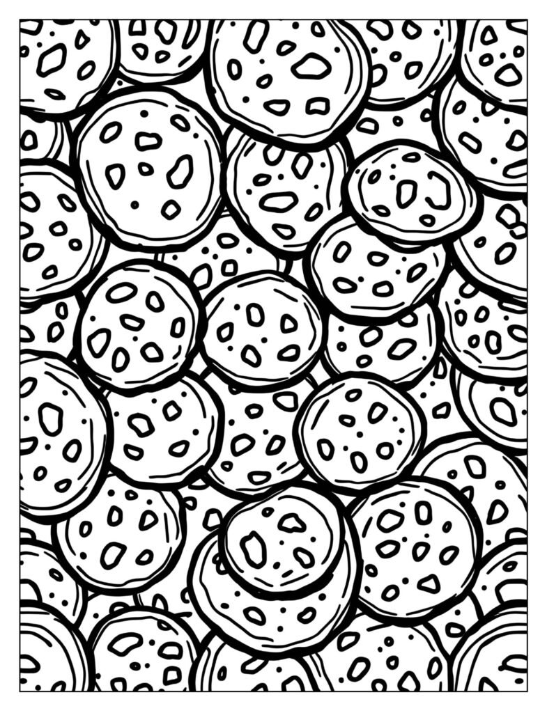 A repeating pattern of many overlapping pepperoni slices with small spaces in between.