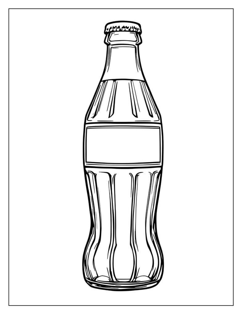  Clear drawing of a classic Pepsi glass bottle shape with its distinct curves and a blank label area.