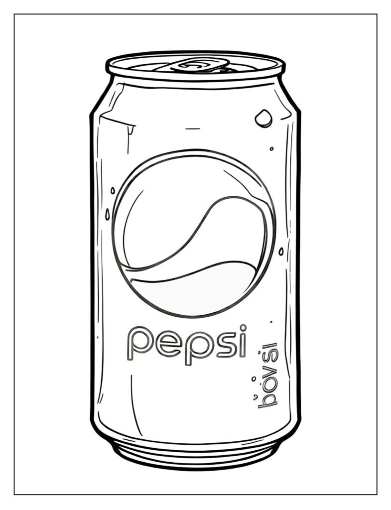Detailed drawing of a standard Pepsi soda can, showing the full label design with the Pepsi globe logo and condensation droplets.