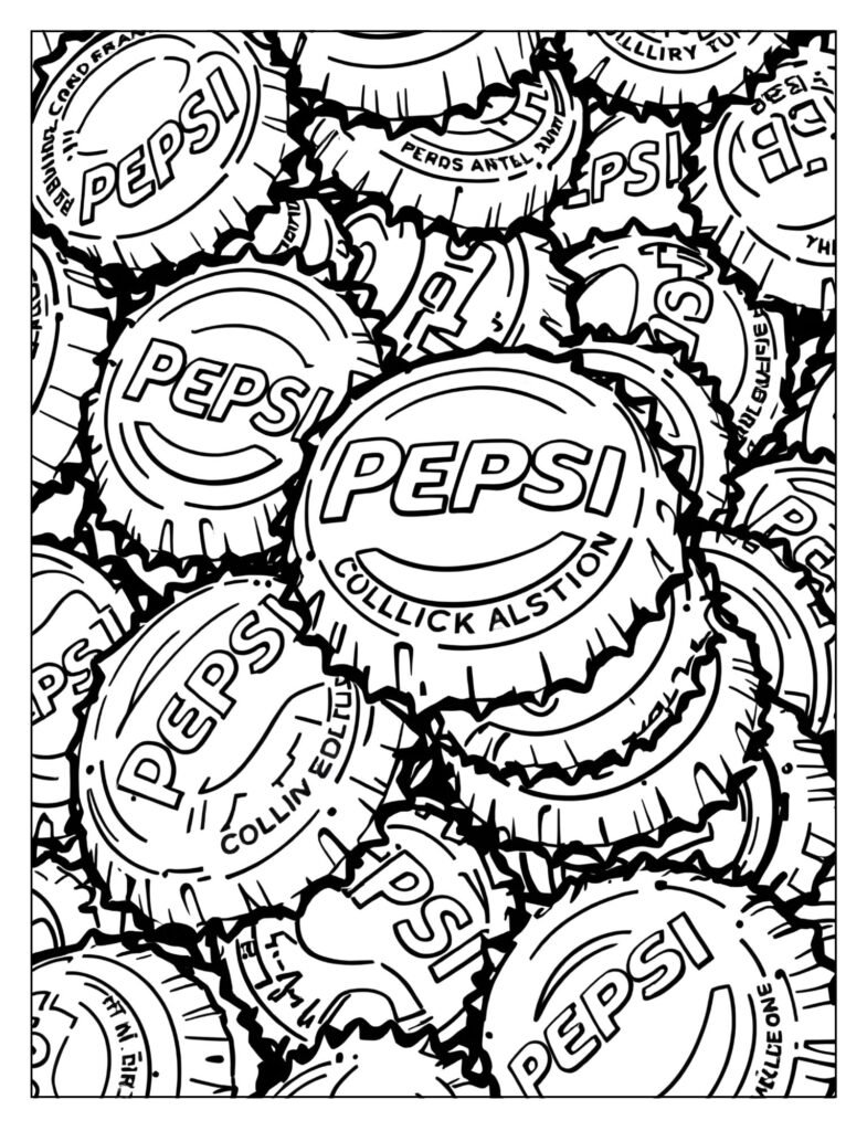Pile of several distinct Pepsi crown caps (bottle caps), showing their serrated edges and small logo.
