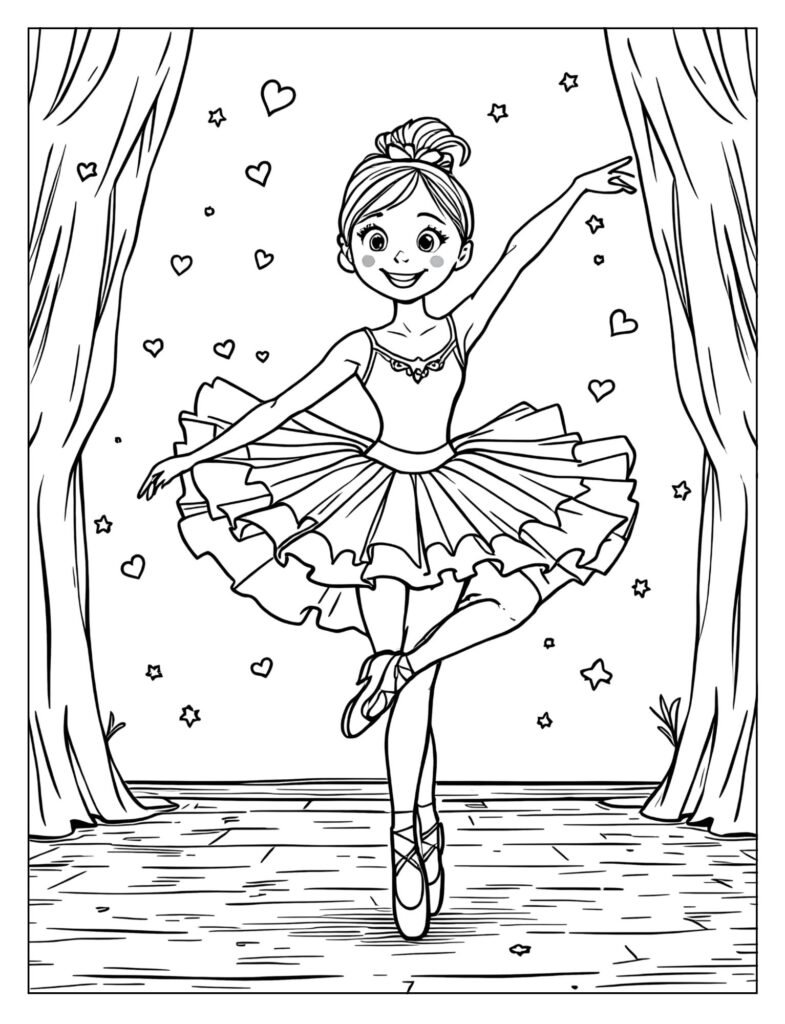 Ballerina mid-pirouette swirling skirt coloring page