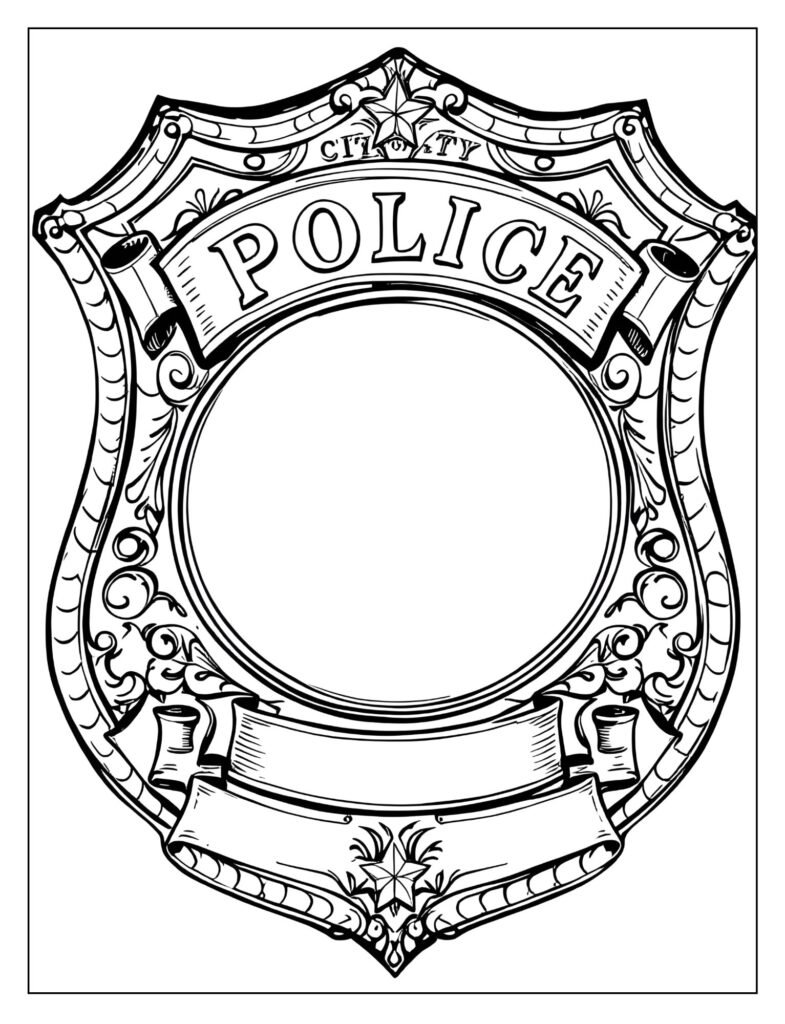 A detailed, close-up drawing of a generic, stylized police badge or shield.