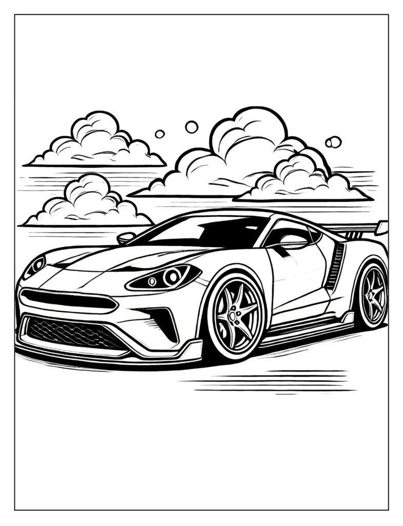 Detailed line art of a famous, rounded Porsche Powerhouse or 911-style sports car.