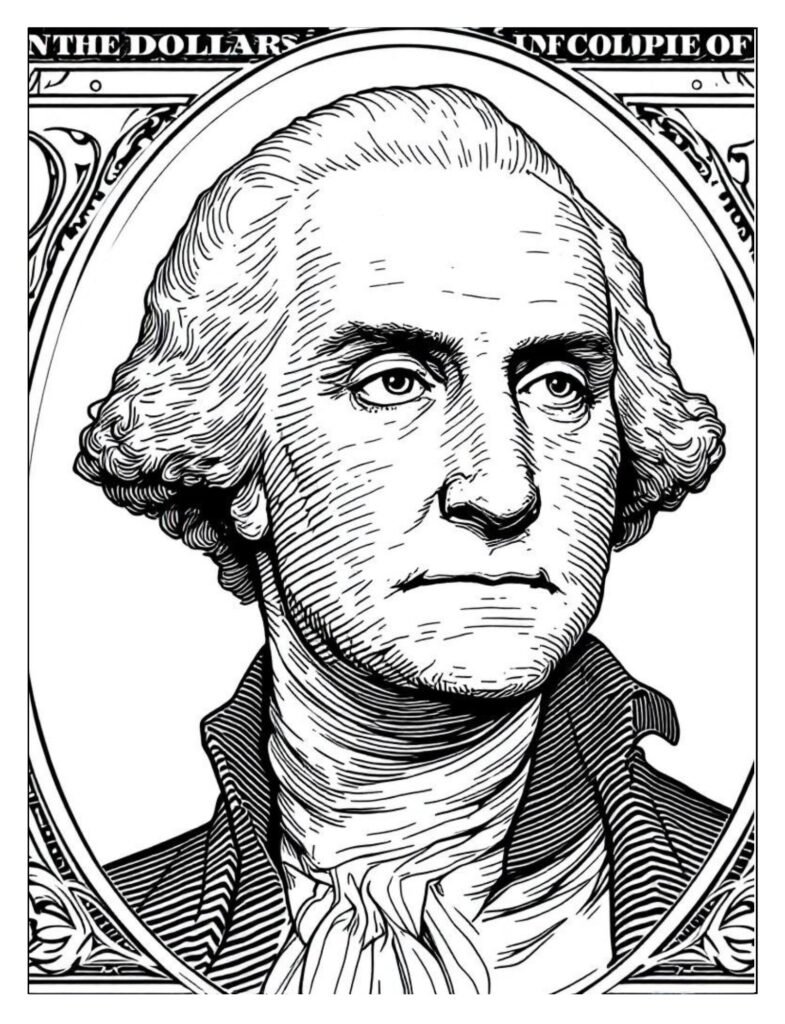 Close-up drawing focusing only on the detailed portrait of George Washington from the $1 bill.