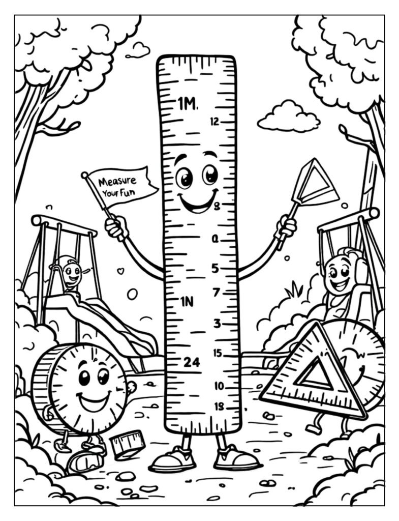 A black and white illustration of a ruler, ready for coloring.