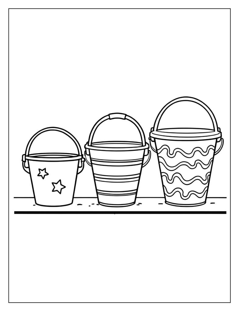 A line of three different-sized sand pails.