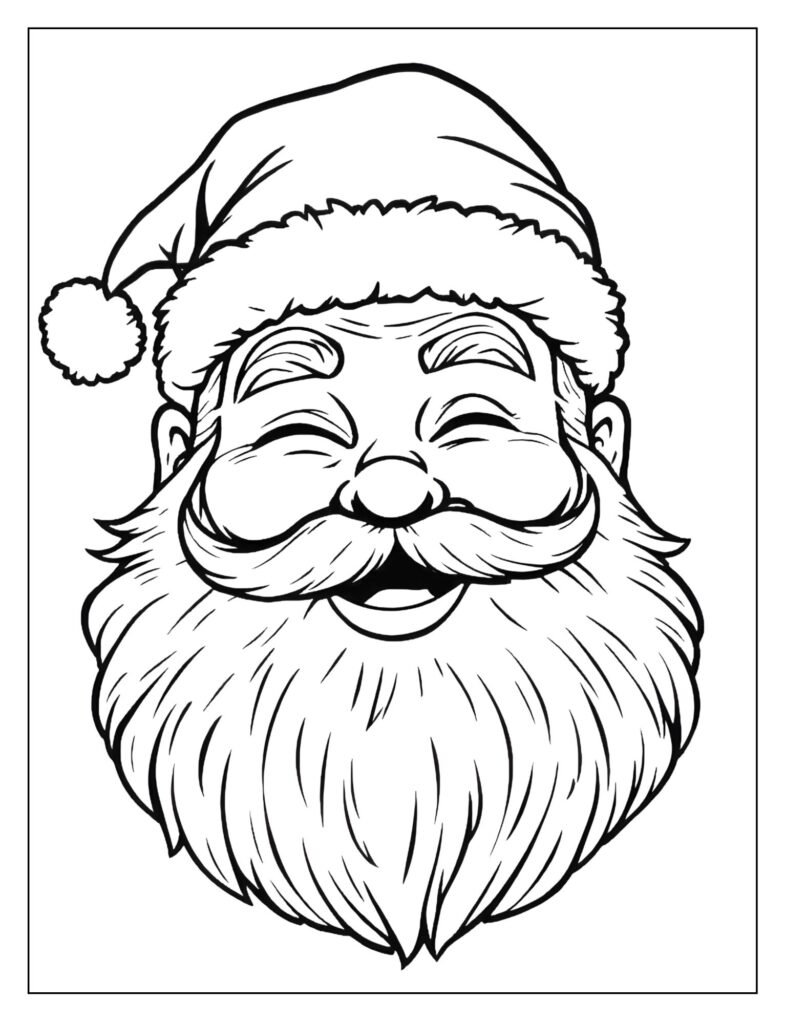 Drawing of Santa's head where he is winking playfully with one eye and has an exaggerated smile.