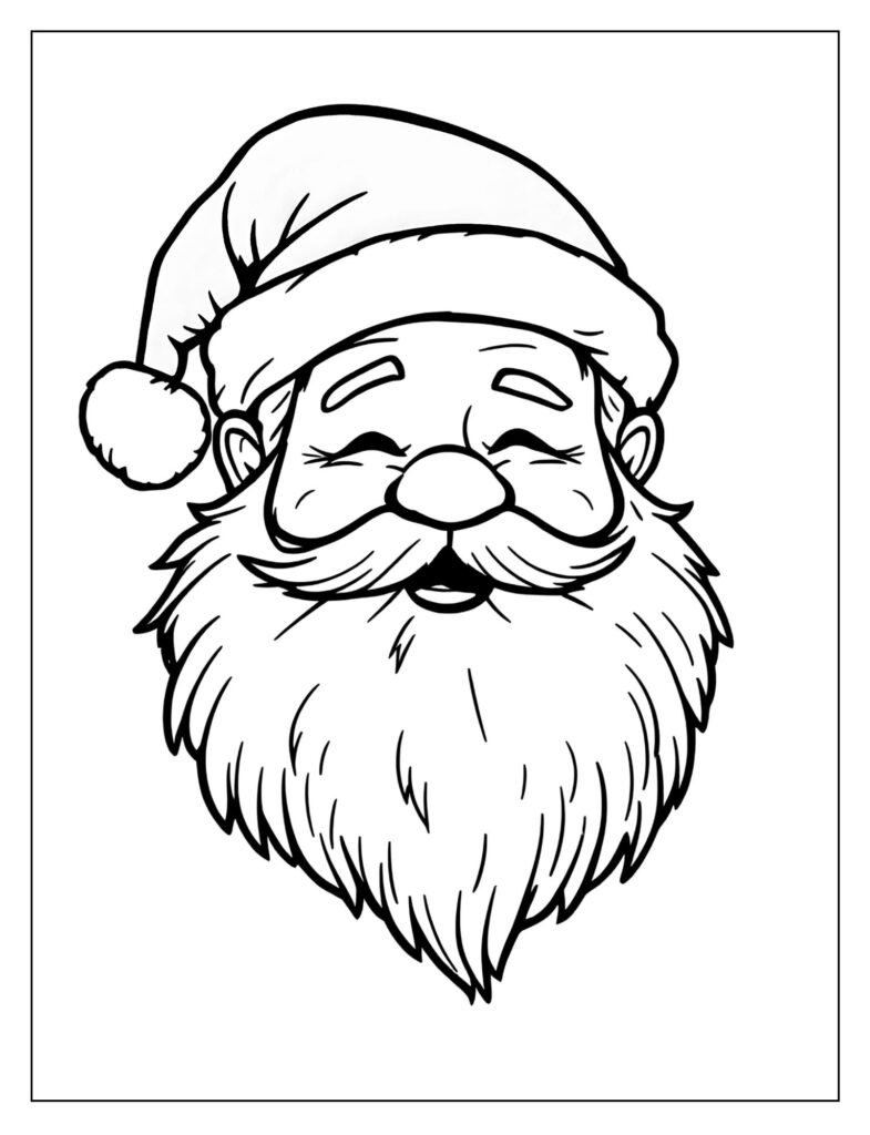 Classic, simple drawing of Santa's head with a small, simple pipe sticking out of the corner of his mouth.
