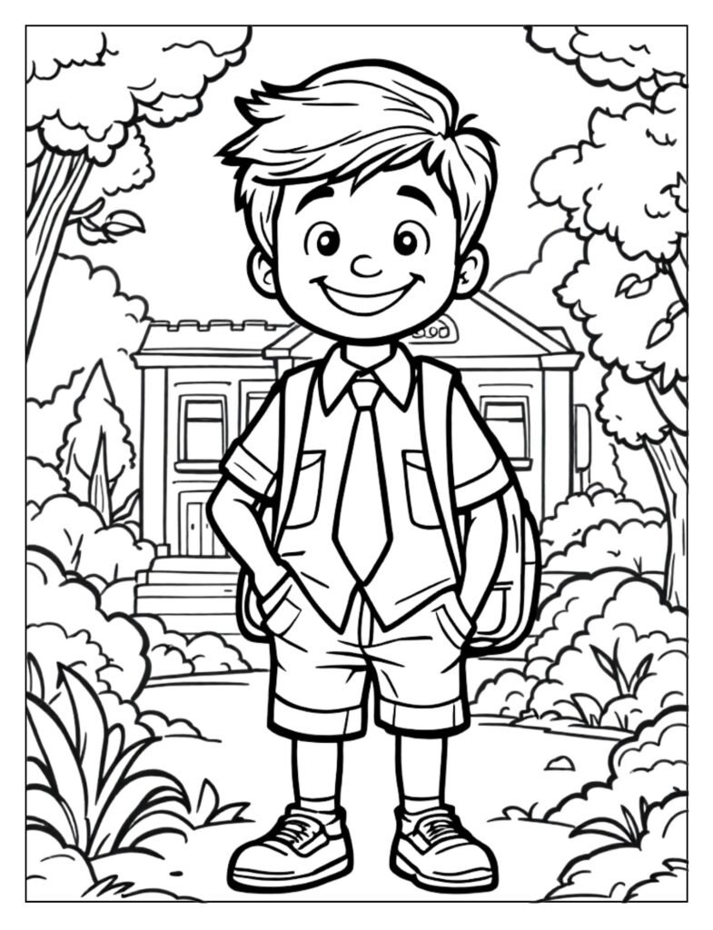 An outline drawing of a generic school uniform, ready for coloring.