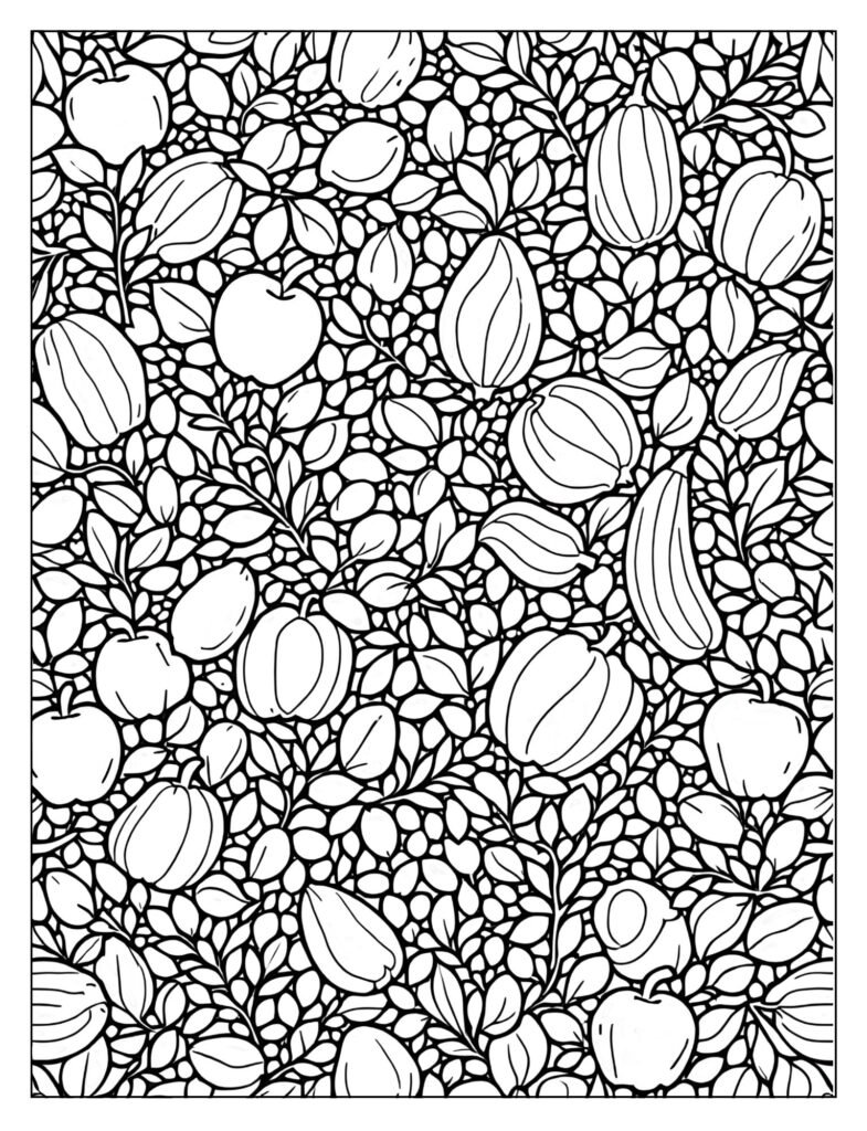 A repeating pattern of different kinds of seeds.