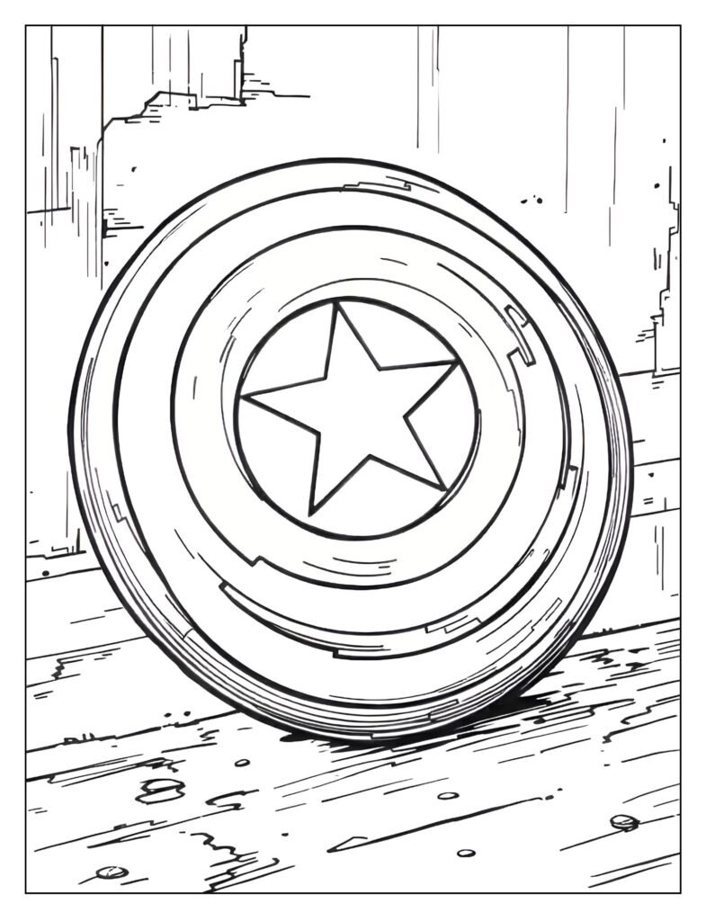 Captain America's shield resting on a surface with a deep, dramatic shadow cast to the side.