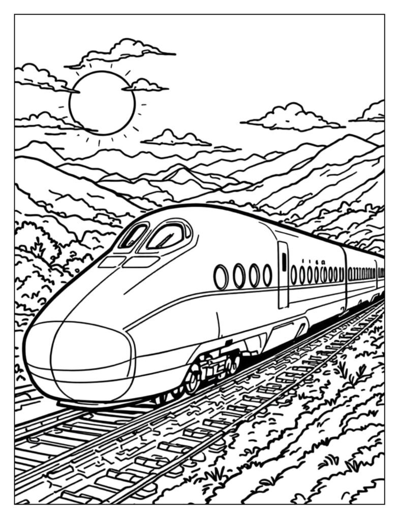 A drawing of the original round-nosed "0 Series" Shinkansen bullet train.