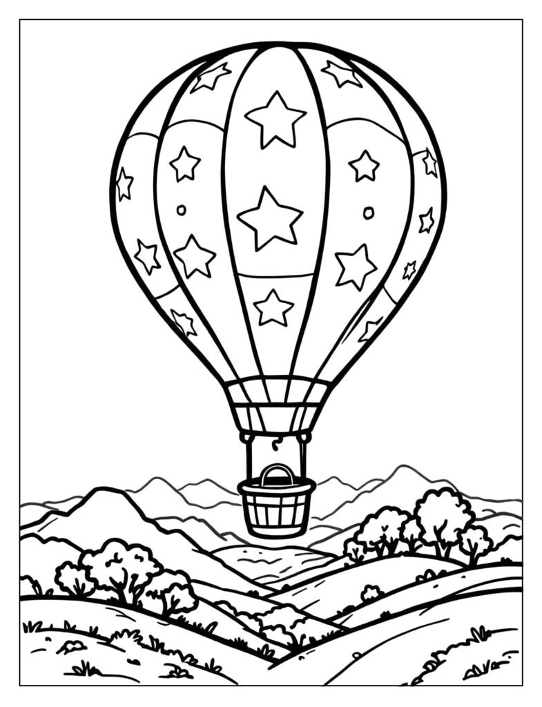 Simple hot air balloon with basket coloring page