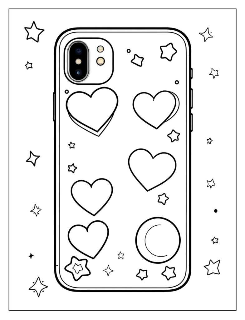 A blank phone case with hearts and circles.