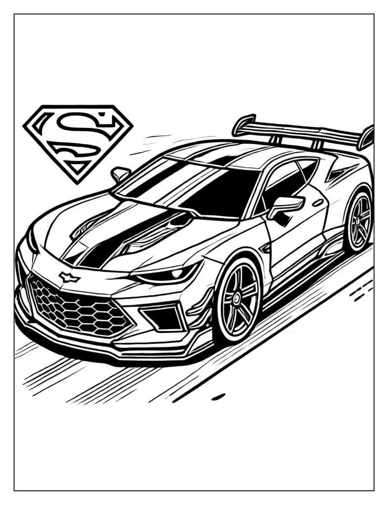Elegant line art of a modern, low-slung, aerodynamic sleek super car with exotic features.