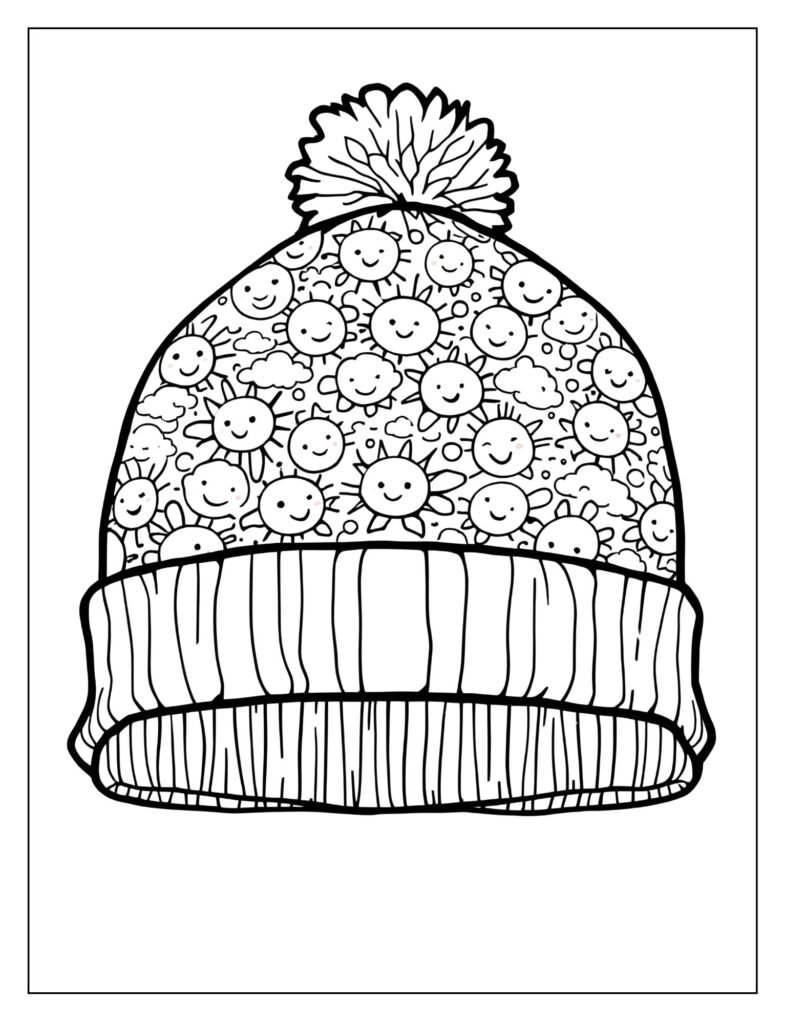 Snug beanie decorated with repeating, detailed snowflake patterns.

