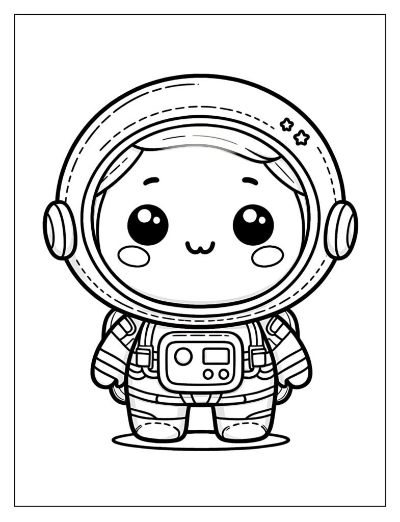 An outline illustration depicting different elements of a space mission, such as a rocket launch, a satellite, or a space station, designed for coloring.