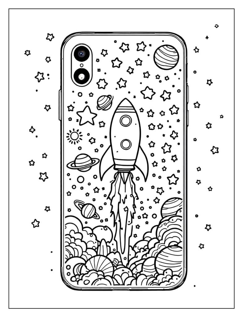 A phone case with a space theme.