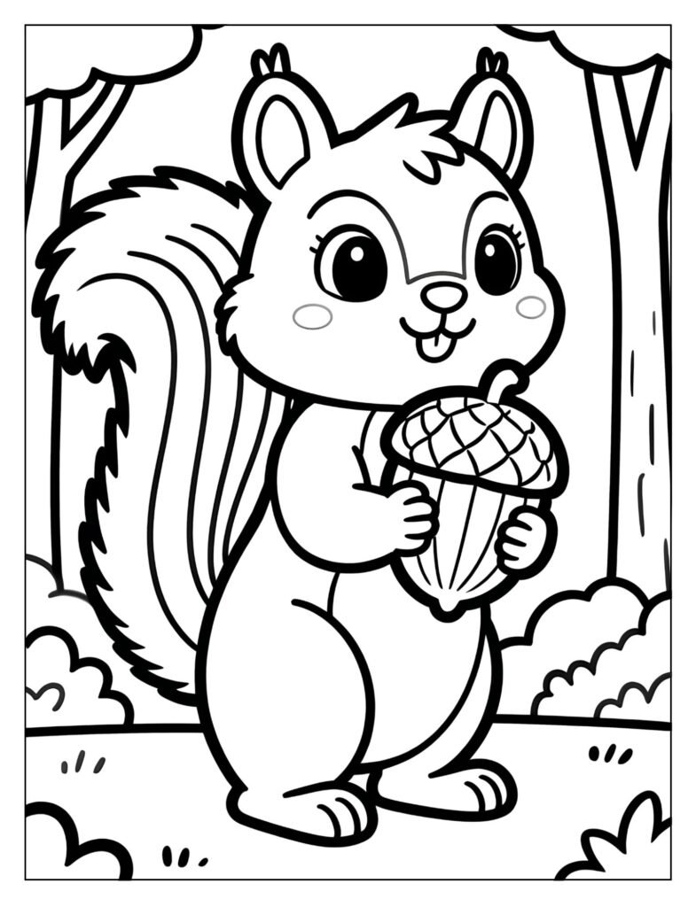 A cute squirrel holding a giant acorn.