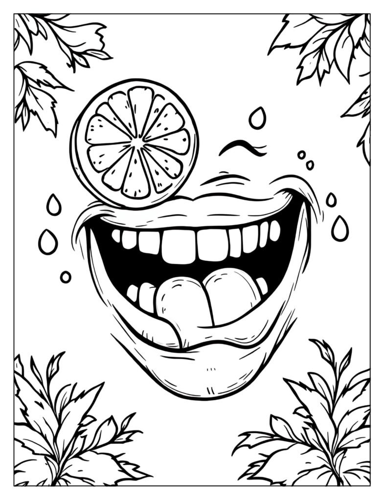 A mouth tasting a sour lemon with a funny expression.

