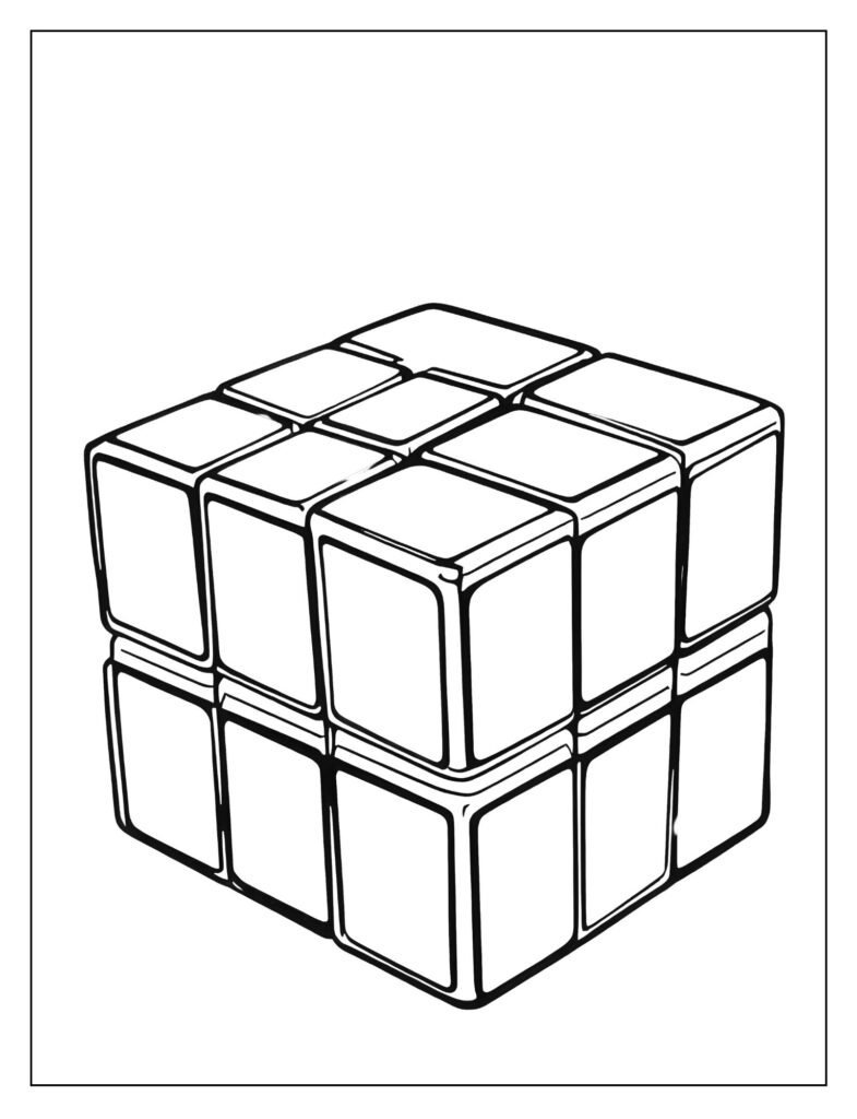 Drawing of the smaller 2x2x2 Rubik's Pocket Cube showing only four color squares on each visible face.